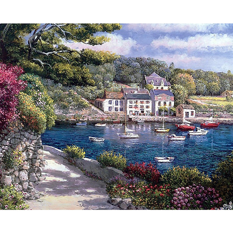 Tranh sơn dầu số hoá tự vẽ - Village biển SDVL00254