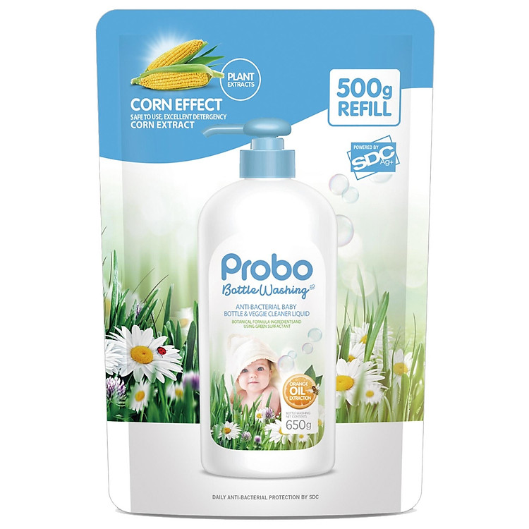 Nước rửa bình sữa và rau quả kháng khuẩn dạng túi PROBO - 500g