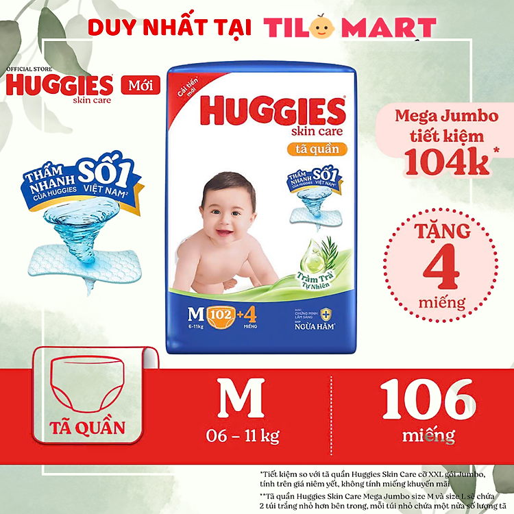 Tham Khảo tại ConCung: Tã HUGGIES SKINCARE MEGA size M 106 miếng , nhận ngay nhiều Ưu đãi