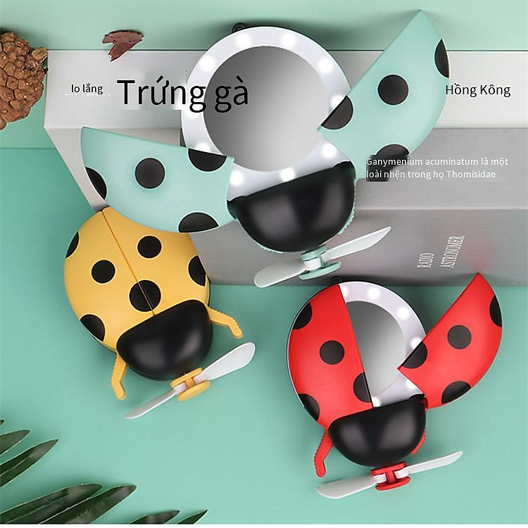 Giao hàng nhanh 7 sao bọ rùa lấp đầy ánh sáng gương quạt mini học sinh dễ thương gấp di động lưới đỏ bỏ túi quạt điện nhỏ
