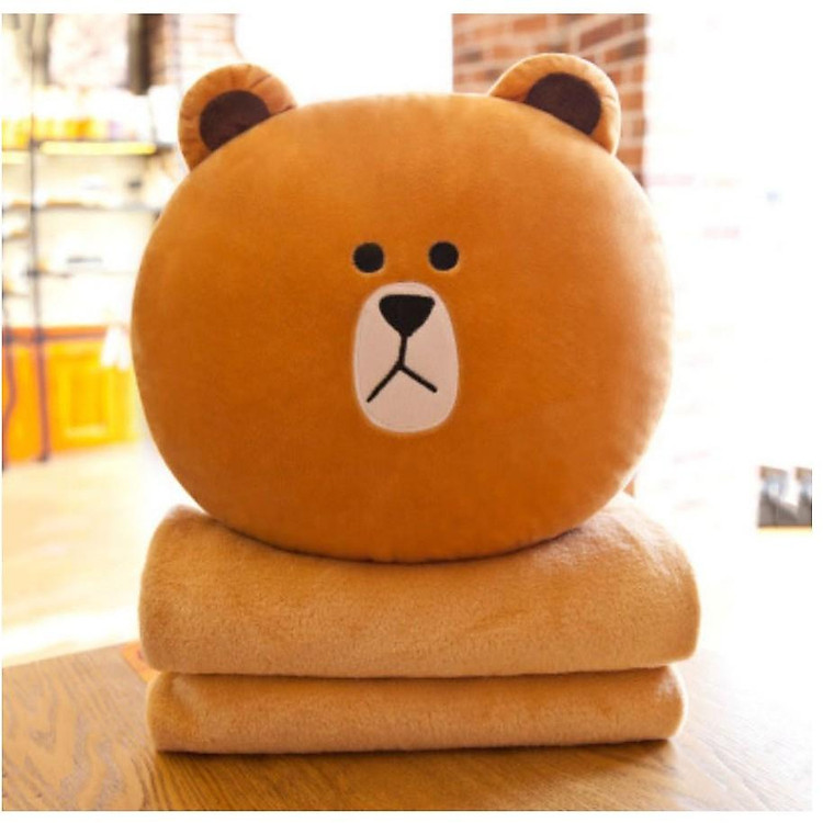 Chăn Gối Văn Phòng Gấu Brown Vàng Mặt Xị Mino 3 Trong 1