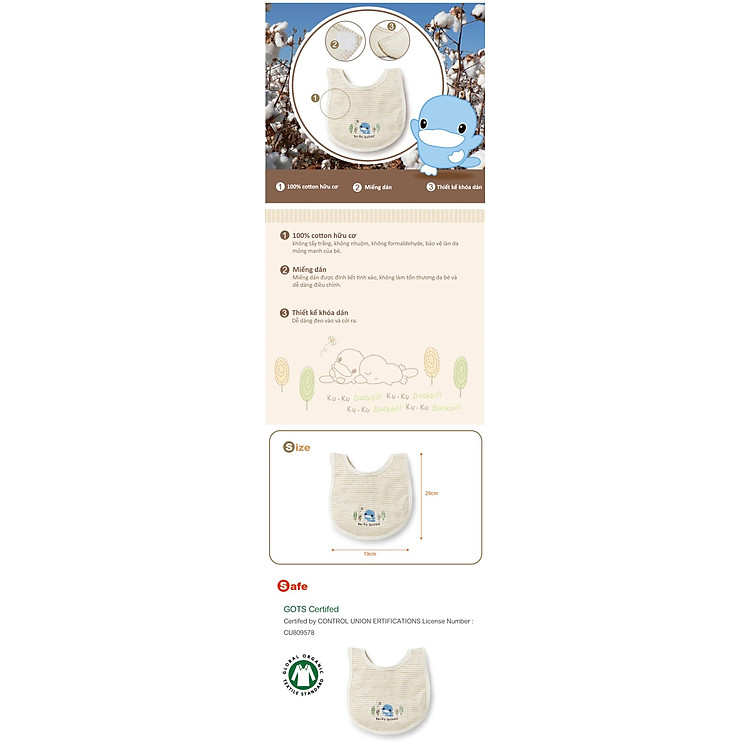 Mua Yếm Ăn Dặm Vải Organic KUKU Chính hãng Giá rẻ - Hình ảnh 4