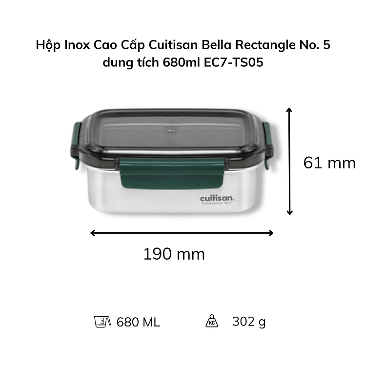 Hộp Inox Cao Cấp Cuitisan Bella nhiều dung tích hàng chính hãng