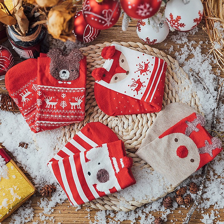 Combo 4 Tất unisex Mùa Noel, Giáng Sinh Năm Mới Đỏ Vui Nhộn TN122