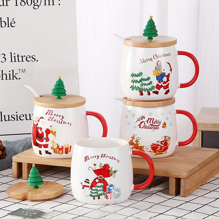 Ly sứ Noel 480ml có muỗng và nắp gỗ - Ảnh 4