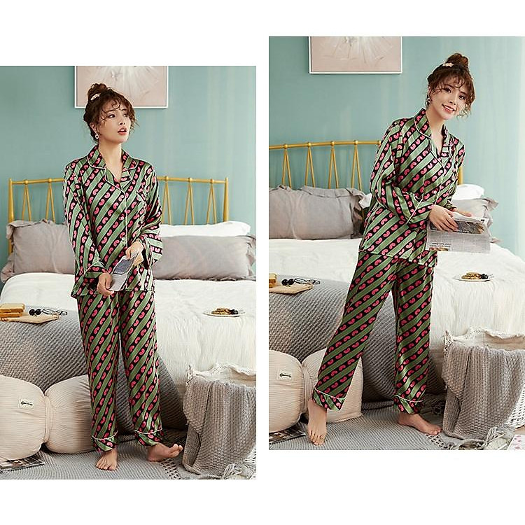 Bộ đồ mặc nhà-đồ ngủ pijama quần dài tay dài chất lụa mềm mịn hàng cao cấp