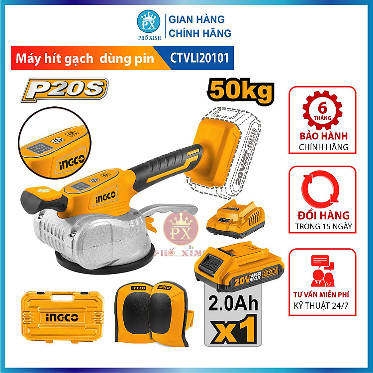 Máy rung hít gạch 50Kg dùng pin Lithium 20V Ingco CTVLI20101
