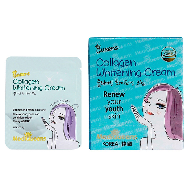 Hộp 25 Gói Kem dưỡng trắng da bổ sung Collagen MediQueens - Hàng nhập khẩu Chính hãng (125g)