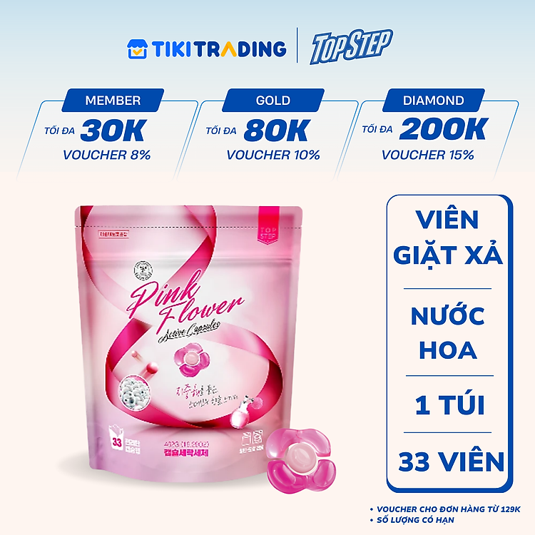 Viên giặt xả Top Step hương Nước hoa tinh tế gói 33 viên (462g)
