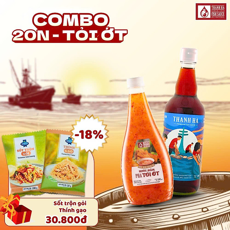 COMBO 1 CHAI NƯỚC MẮM 20ĐỘ 500ML & 1 CHAI NƯỚC MẮM TỎI ỚT 500ML=>GIẢM 5% VÀ TẶNG 1 GÓI THÍNH GẠO 50G+ 1 GÓI SỐT TRỘN GỎI