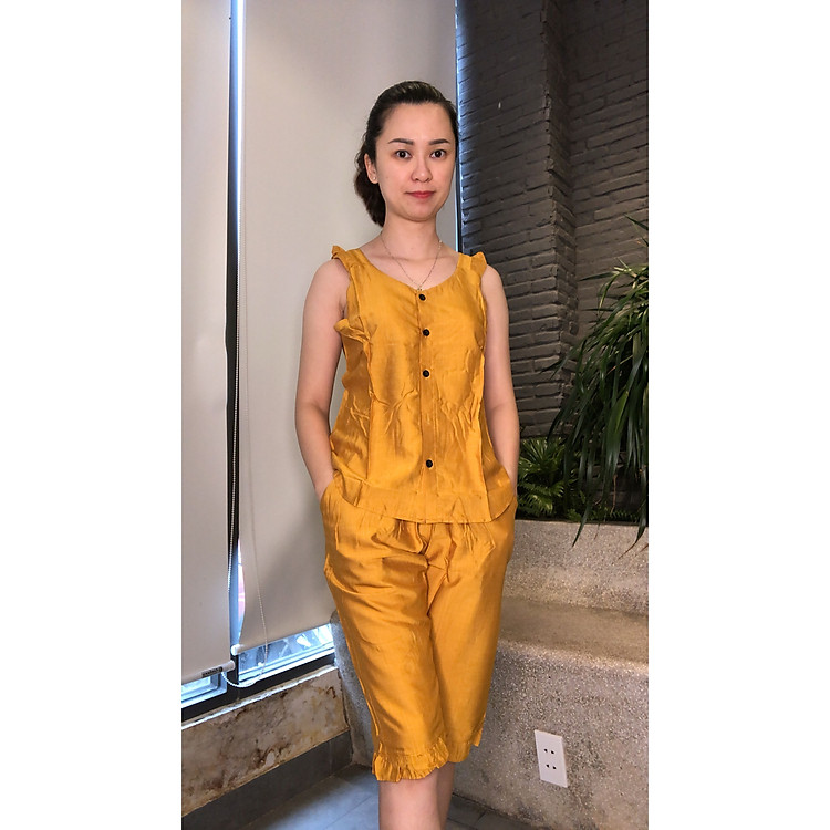 Đồ Mặc Nhà, Đồ Bộ Nữ Lửng, Tay Cánh Tiên Vải Đũi Mịn Mát, Không Nhăn