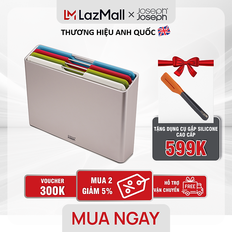 Bộ thớt 4 cái Folio Joseph Joseph Tặng 1 con dao cao cấp( màu bạc,kèm dao) - 003406