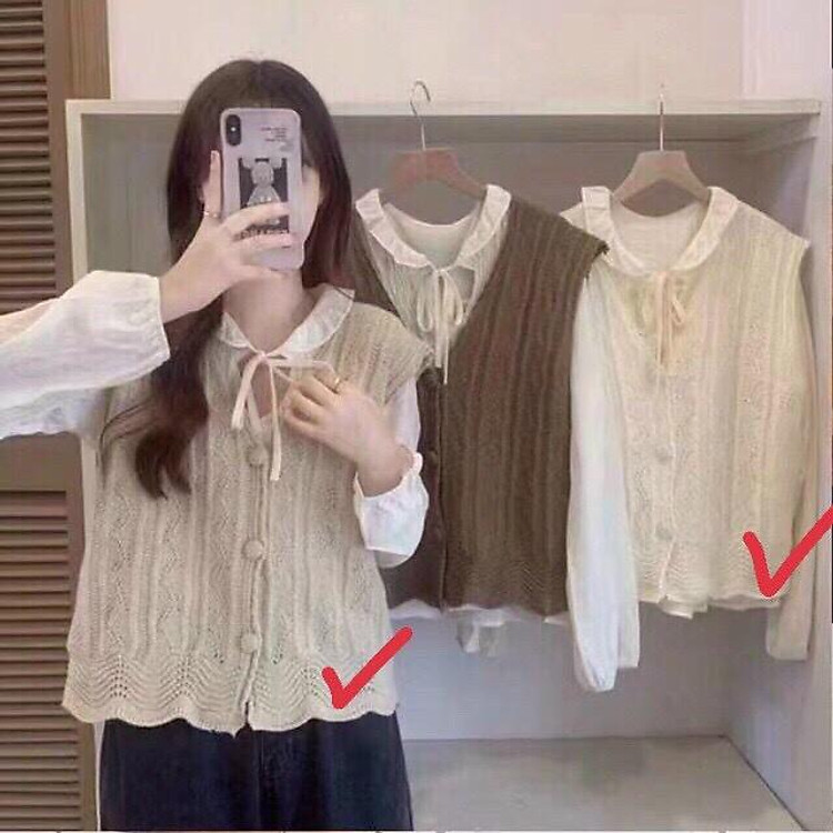 Áo gile nữ len mỏng cổ tim chất đẹp hàng Quảng Châu thời trang thu đông 2022