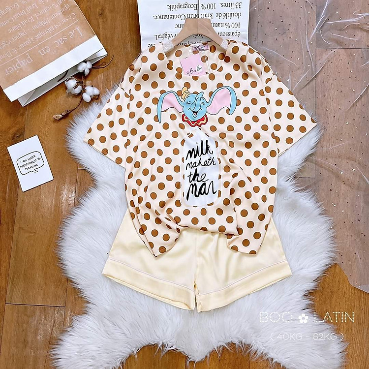 Đồ Bộ Pijama Lụa Latin Đùi Cổ Tròn Thiết Kế Freesize 40-62kg_đồ bộ boo boo cao cấp