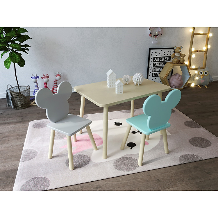 Bộ bàn ghế mầm non - Bộ bàn ghế gỗ trường mầm non bàn chữ nhật 2 ghế VBMT02