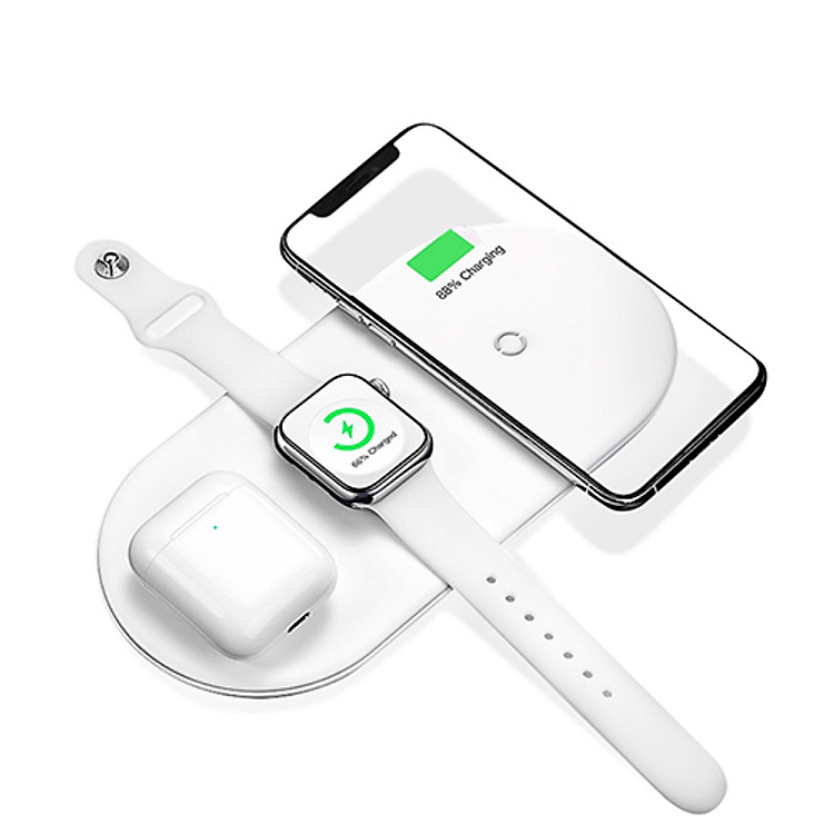 Đế sạc nhanh không dây 18W hỗ trợ sạc cùng lúc cho điện thoại / Apple Airpods / Appe Watch hiệu Baseus Triple Smart Wireless chuẩn Qi Quốc tết và MFI của Apple - Hàng nhập khẩu