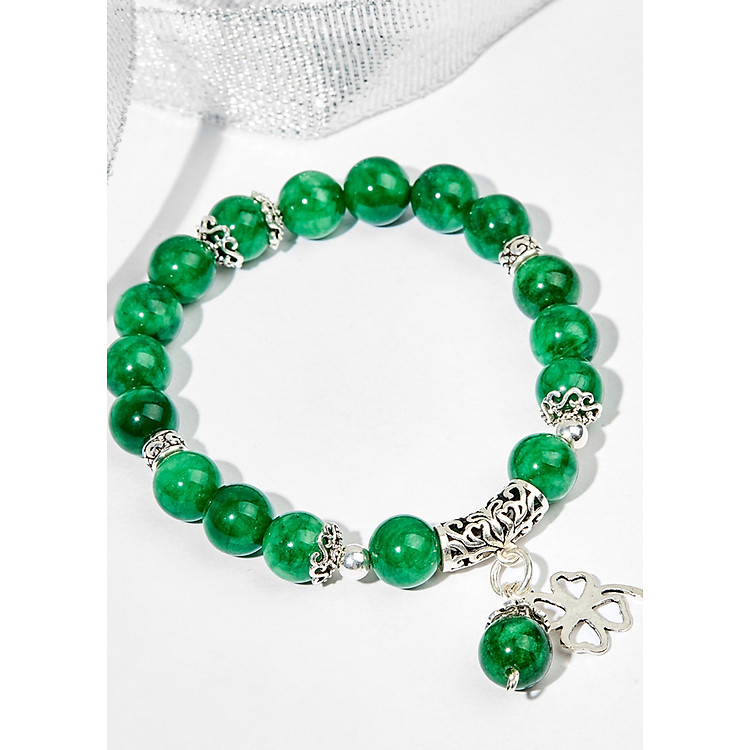 Vòng tay đá thiên nhiên phối charm cỏ 4 lá - Ngọc Quý Gemstones