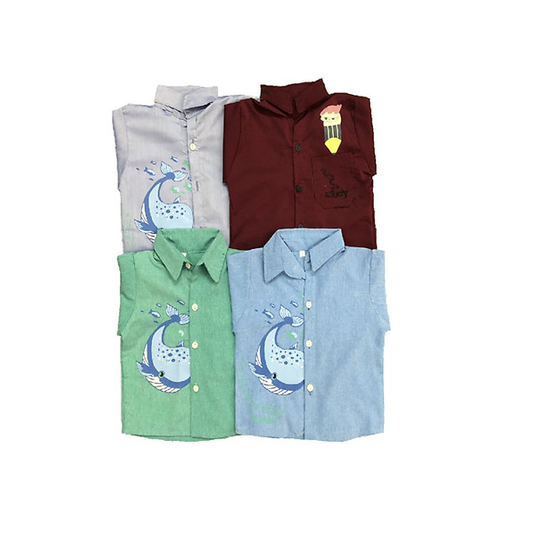 Áo Sơ mi Cho Bé Hình Ngộ Nghĩnh Cá Heo Và Bút Chì