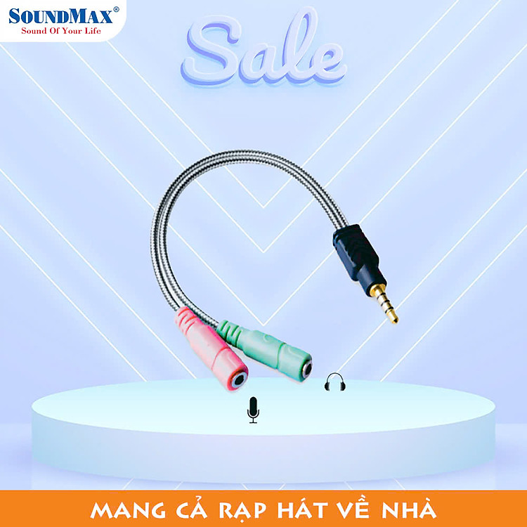 SoundMax Jack Gộp Mic Và Audio Đầu 3.5mm | Audio Mic Splitter | Phụ Kiện Nghe Nhạc Cáp 3.5mm Ra 2 Đầu Audio + Micro | Chất Lượng Âm Thanh Tuyệt Vời - Hàng Chính Hãng Bảo Hành 12 Tháng