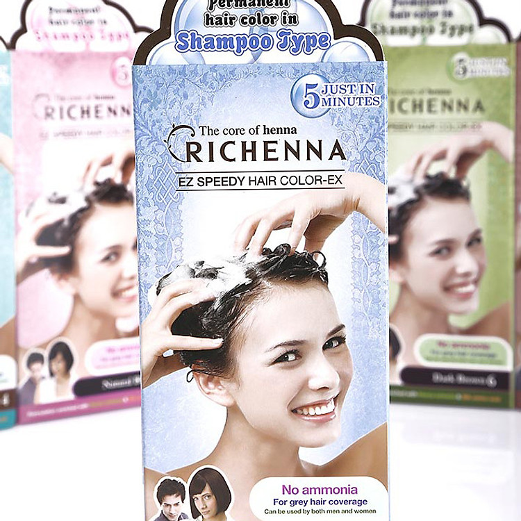 Thuốc nhuộm tóc phủ bạc thảo dược dạng dầu gội Richenna EZ Speedy Hair Color-EX Hàn Quốc màu nâu hạt dẻ đậm