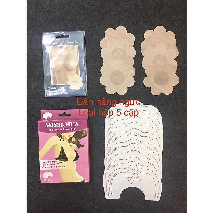 Combo 10 miếng dán ti giấy kết hợp 10 miếng dán trong kéo ngực (5 cặp)