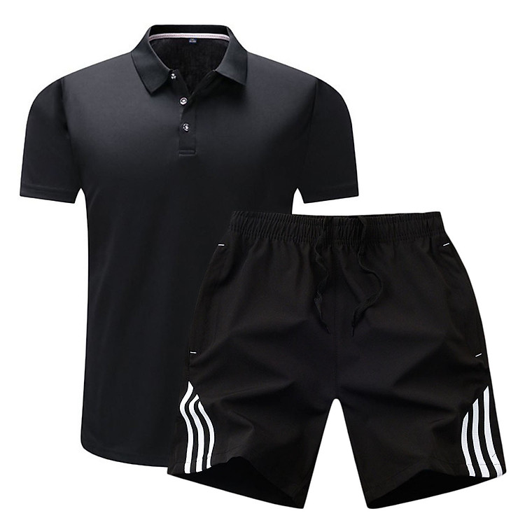 Bộ quần áo thể thao nam cổ bẻ, chất liệu polyeste ít thấm nước, phù hợp trong các phòng tập