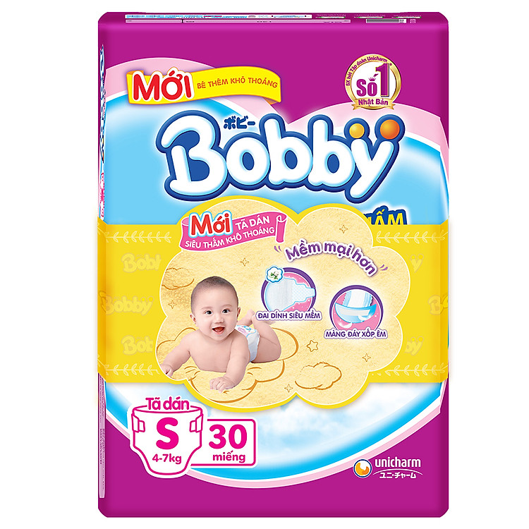 Tã Dán Bobby Fresh Siêu Mỏng S30 (30 Miếng)