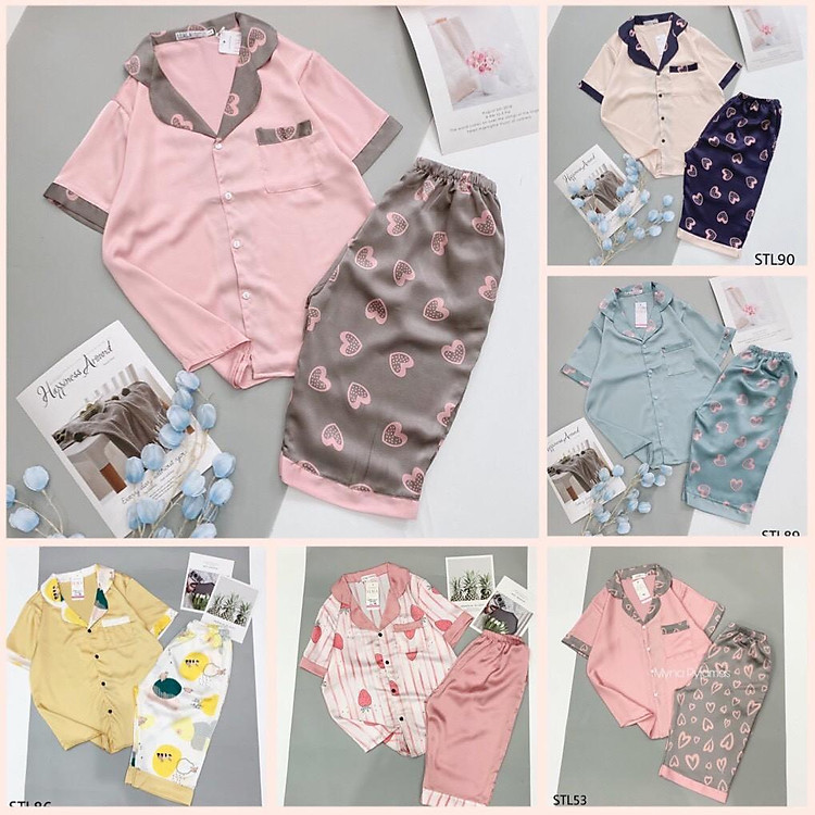 Bộ Pijama Lụa Satin Cộc Lửng - Bộ Mặc Nhà Lửng Mềm Mát THấm Hút Mồ Hôi