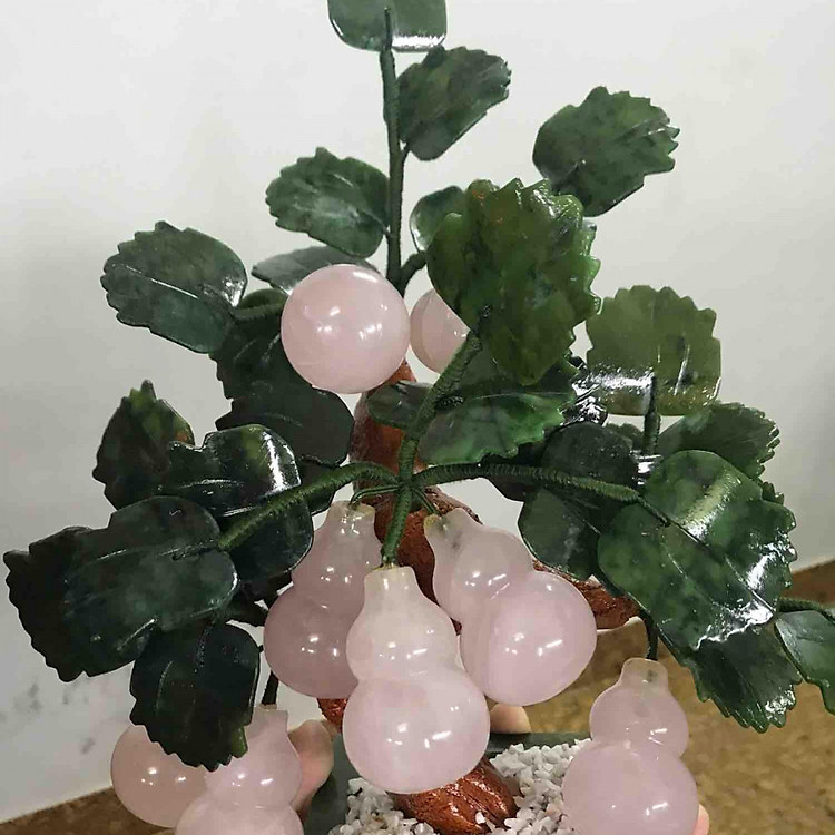 CÂY HỒ LÔ HÚT TÀI ĐÁ THẠCH ANH HỒNG LÁ CẨM THẠCH TỰ NHIÊN ĐỂ BÀN 30CM ĐK 28CM