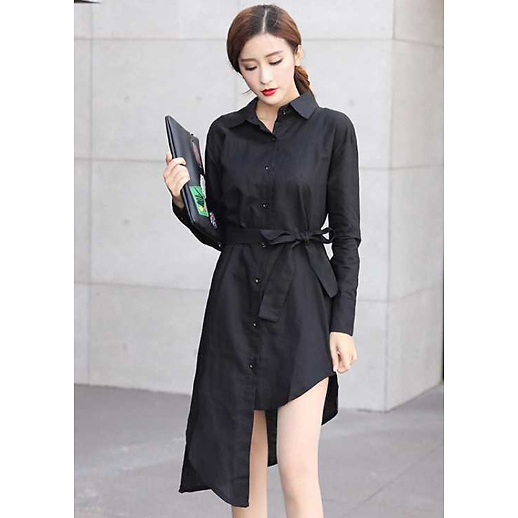 Đầm sơ mi công sở mẫu mới màu đen sang trọng Haint Boutique da92