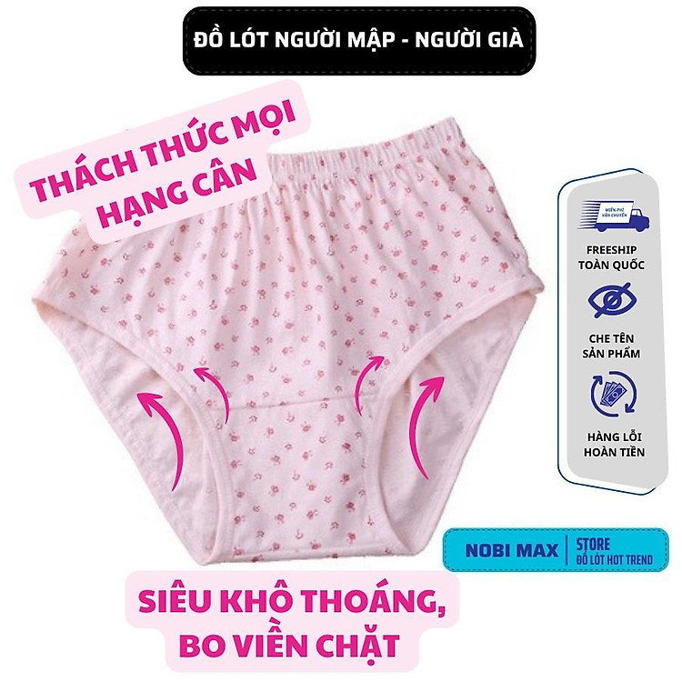 Quần Lót Nữ Cho Người Già Người Béo Mập, quần lót kháng Khuẩn thoáng mát Cạp Cao 60kg -> 90kg - Nobimax TSDL163