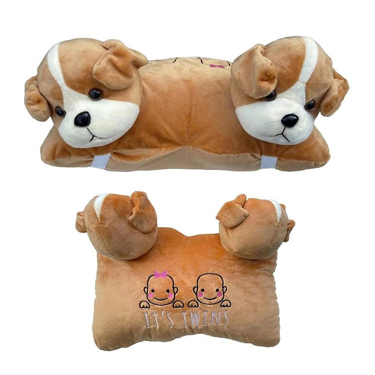Gối đi xe máy 2 đầu hình chó (cún con) – Nâu