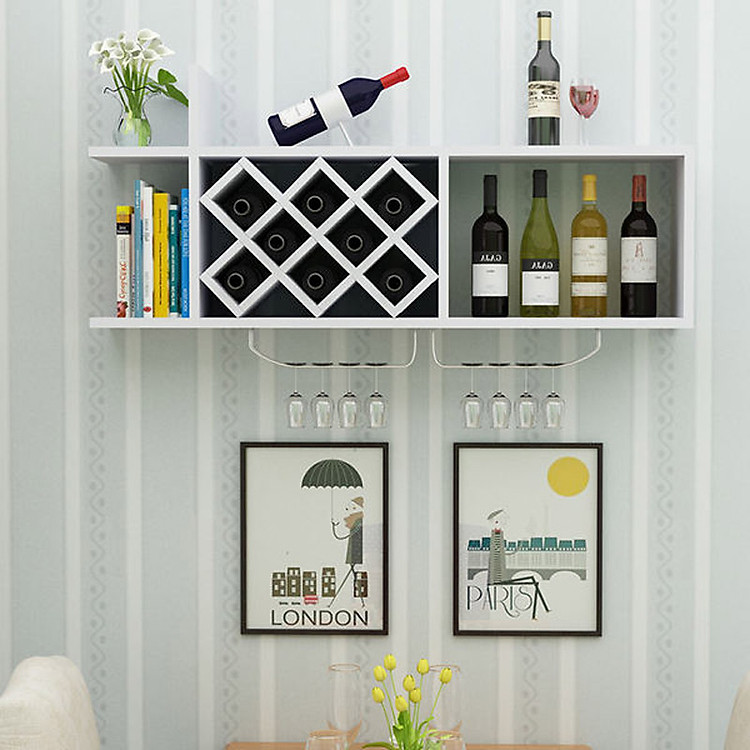 Kệ Rượu Treo Tường Kèm 02 Giá Treo Ly Inox