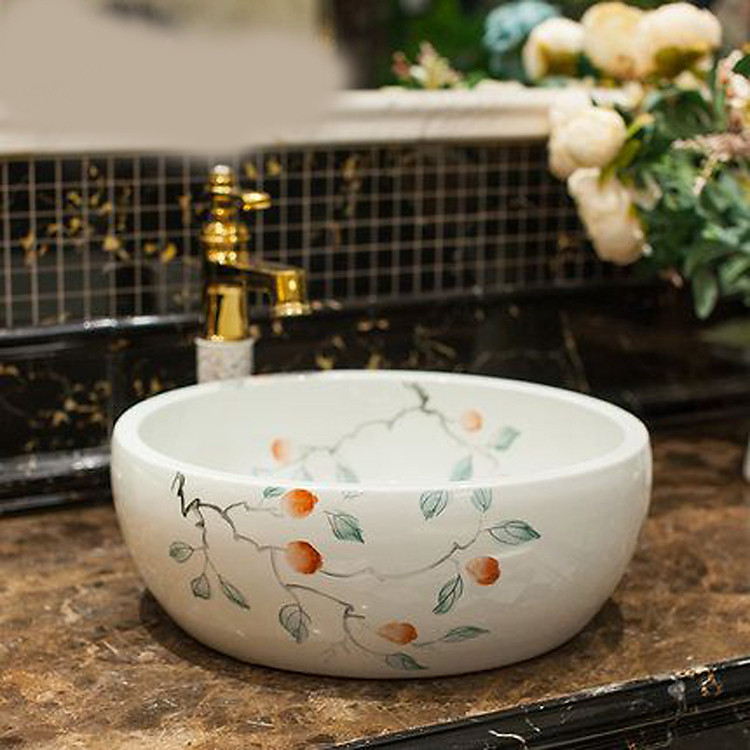 Chậu rửa lavabo gốm sứ nghệ thuật LAV0069 – Họa tiết cành đào