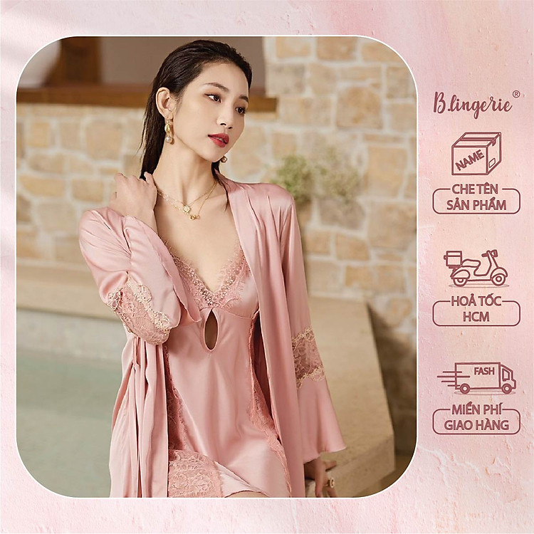 Váy Ngủ Hai Dây Ren Hoa Thanh Lịch (Kèm áo choàng) - B.Lingerie