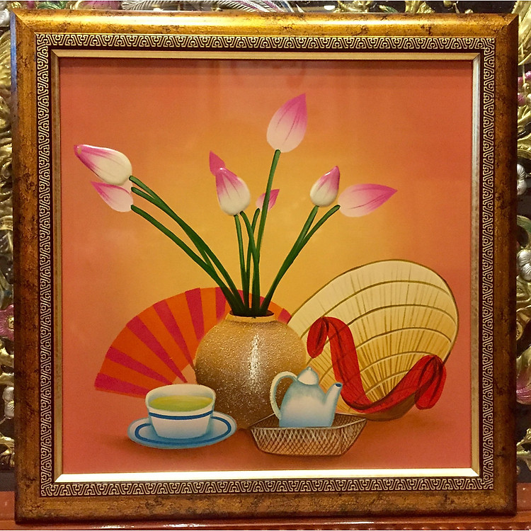 Tranh sơn mài tĩnh vật bình hoa sen SM290