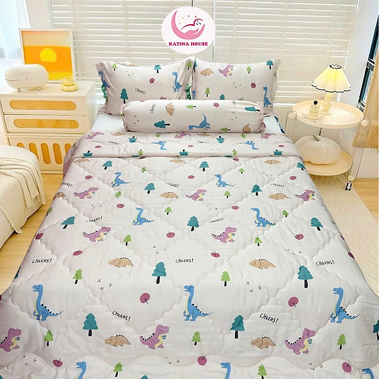 Bộ Ga Gối 5 Món Tencel mềm mát Katina House, họa tiết trẻ em, thoáng mát thấm hút tốt