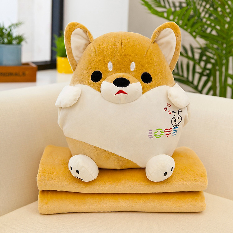 Combo Mền Gối Ngủ Văn Phòng Tiện Lợi Shiba Inu Siêu Dễ Thương 1x1.6m