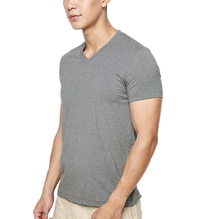 Áo Thun T-shirt Nam Cổ Tim (Xám Đen)