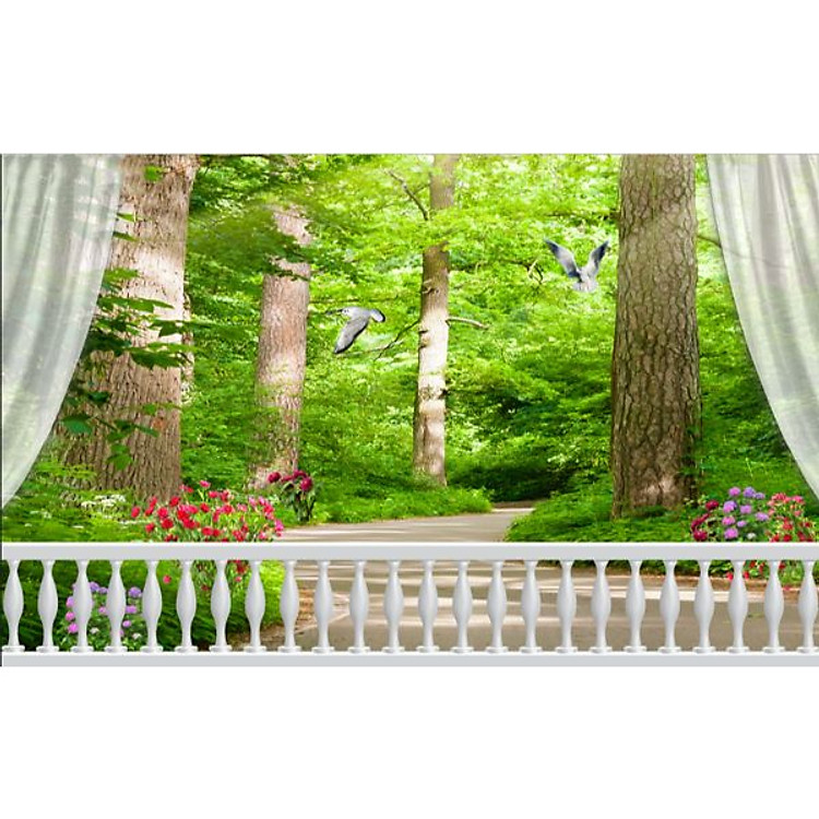 Tranh dán tường cửa sổ rừng xanh CS93(120x170cm)