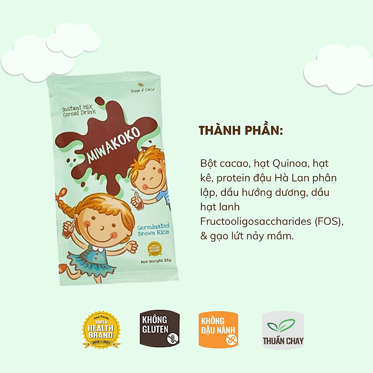 Mua Sữa Hạt Hữu Cơ MIWAKOKO 30g Vị Cacao Chính hãng Giá rẻ - Hình ảnh 3