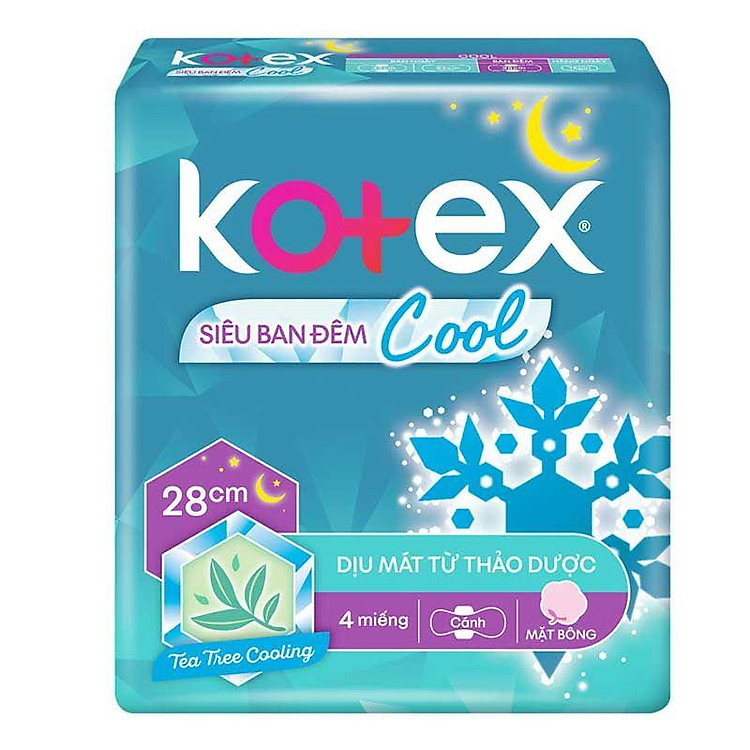 Băng Vệ Sinh Siêu Ban Đêm Kotex Thảo Dược Cool 28cm 4 Miếng-8935107201482