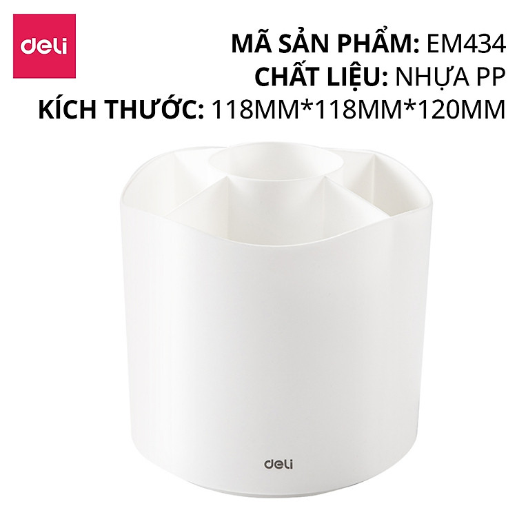 Ống Bút Xoay 360 Độ Deli – Hộp Đựng Bút Tròn Nhiều Ngăn Tích Hợp Giá Đỡ Điện Thoại