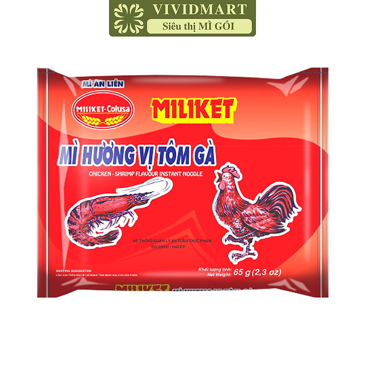 COLUSA - Mì Miliket hương vị Tôm gà, Miliket mì tôm gà Miliket, Mì ăn liền Miliket, Mì gói Miliket (80g/gói)