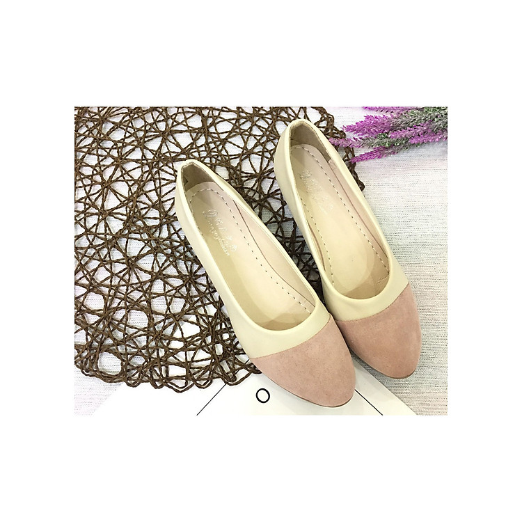 Giày búp bê nữ đế 3p mũi tròn phối da xinh xắn - GN001