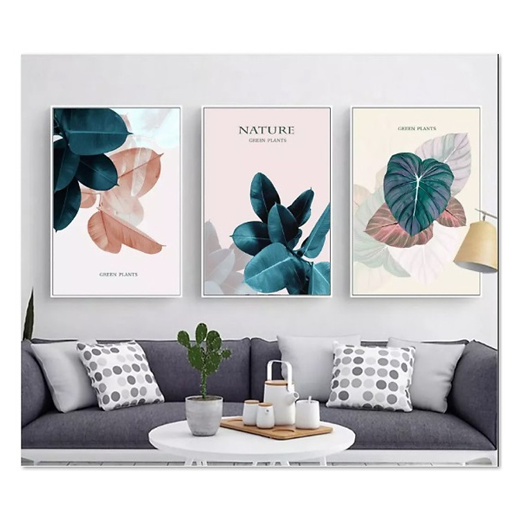 Decal dán tường bộ 3 khung tranh đẹp Lá cây Tipo_0207