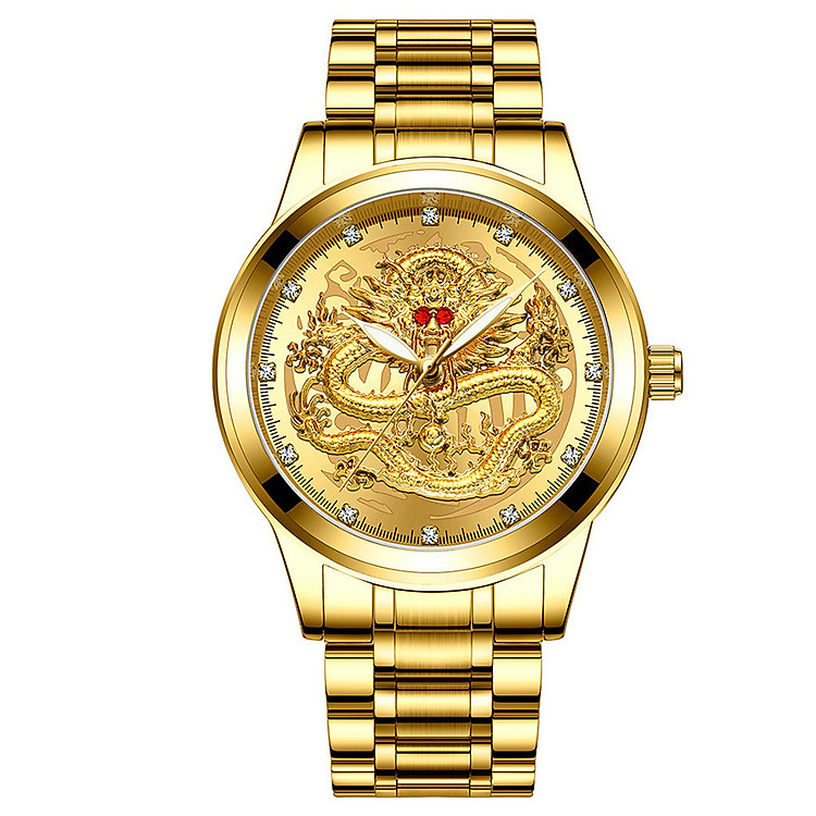 Đồng Hồ Nam FNGEEN Mặt Rồng 3D Sang Trọng Dây Thép Không gỉ cao Cấp