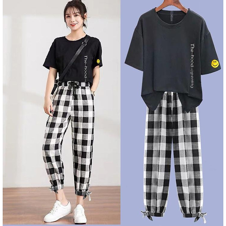 SET QUẦN ÁO NỮ KẾT HỢP ÁO THUN VÀ QUẦN DÀI SỌC CỰC YÊU THỜI TRANG