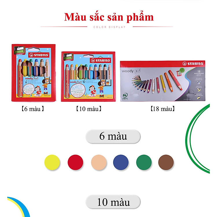 Bộ Bút Chì Màu Stabilo Woody 3-in-1 CLK880-6C - Ảnh 6