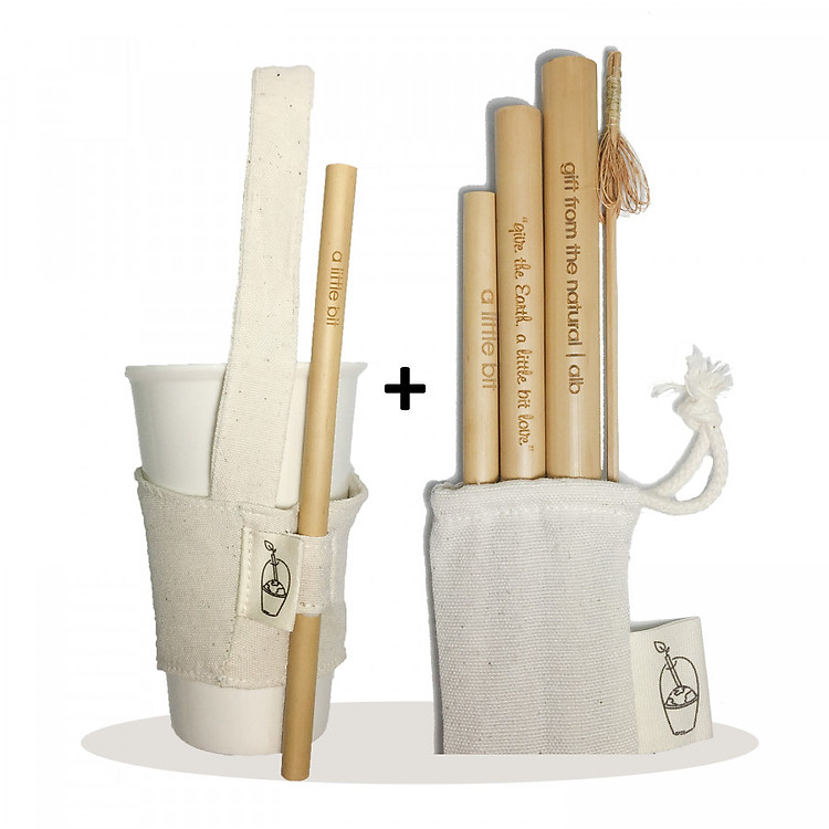 Combo Ống Hút Tre + Quai Vải Đựng Ly